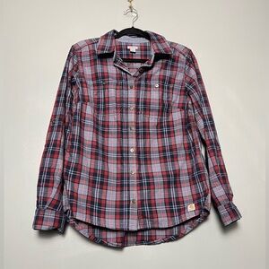 Carhartt Women’s Plaid Cotton Button Down Casual Shirt Red Blue Women’s S